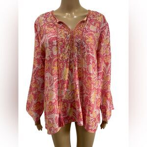 Bella Tu Embroidered Pink and Yellow Women's Top size M